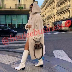 H&M Hooded Faux Fur Teddy Coat